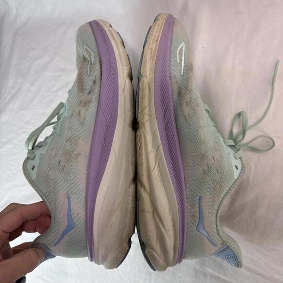 Hoka One One Clifton 9 Womens Size 10D Wide Green Purple Blue Running Athletic - Picture 14 of 15